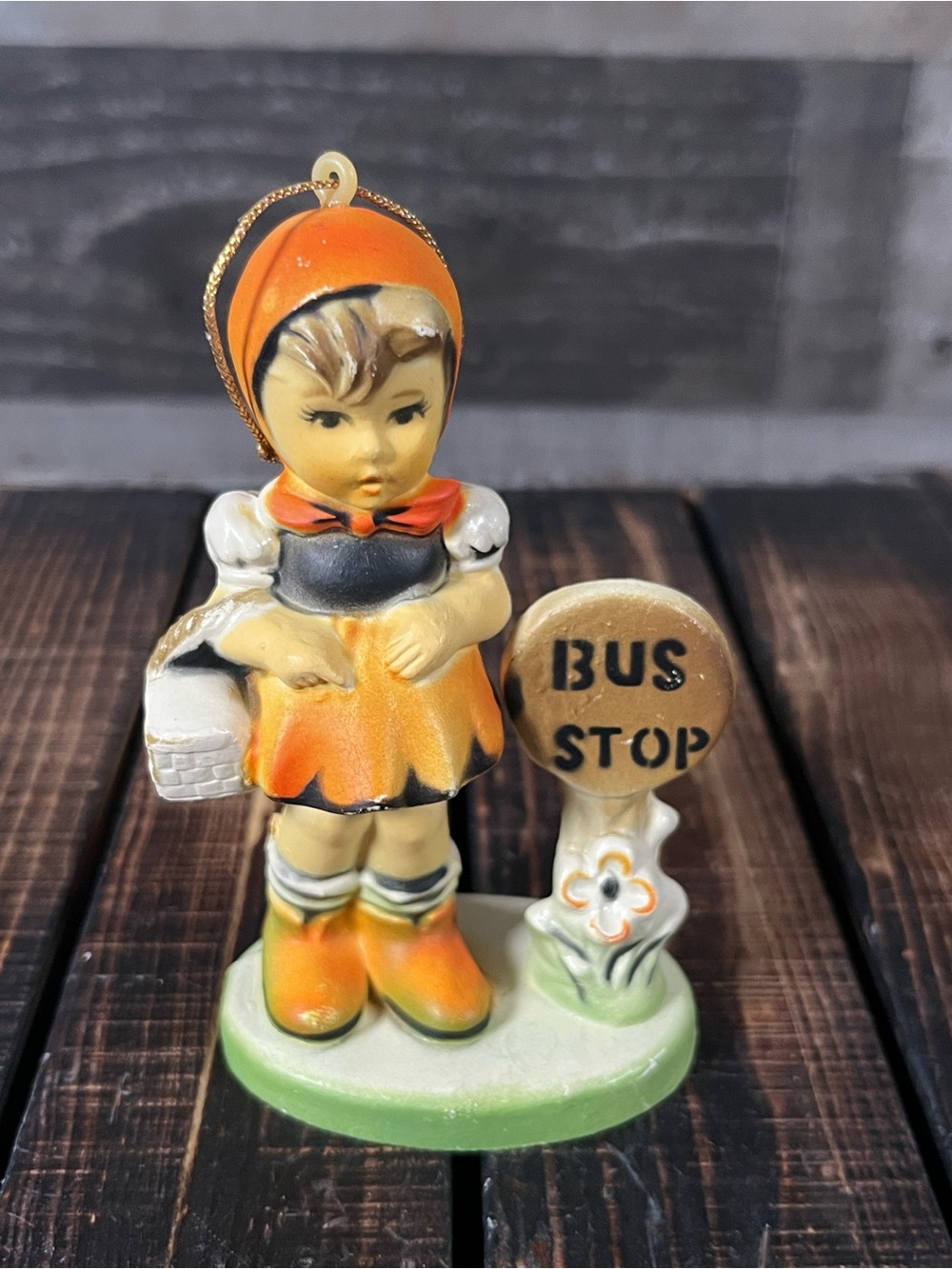 Kurt Adler Christmas Ornament Hummel Like Girl At Bus Stop Vintage